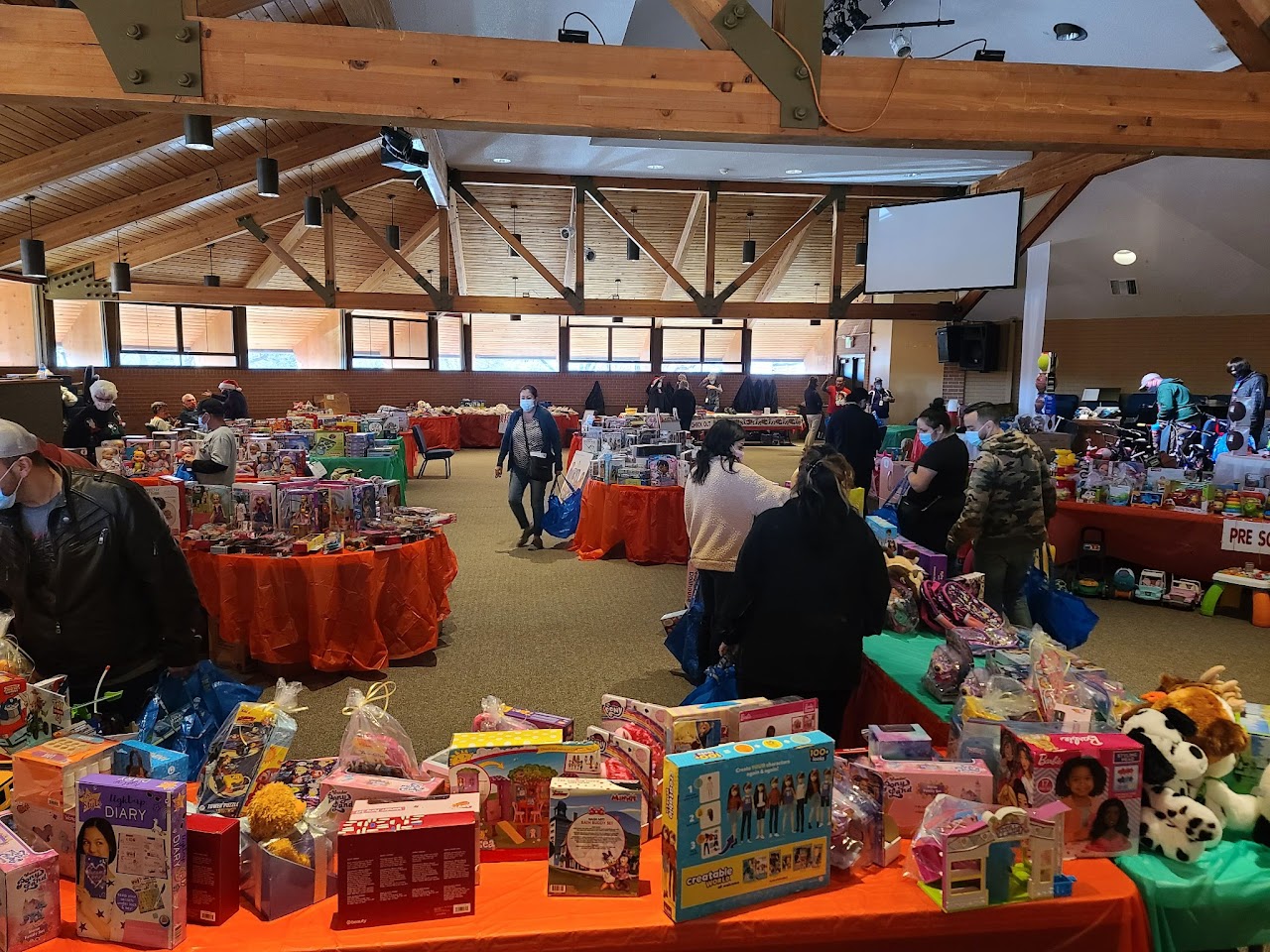 Gifts laid out in the Arapahoe Santa Claus Shop